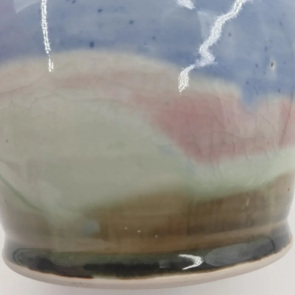 Signed‎ Studio Pottery Vase Drip Glaze Blue Brown Mauve Modern Art Pottery 5.5